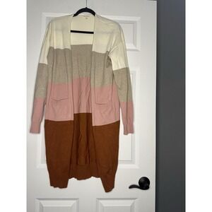 Tea N Rose Colorblock Open Front Knit Cardigan Sweater Xl Cream Pink Orange